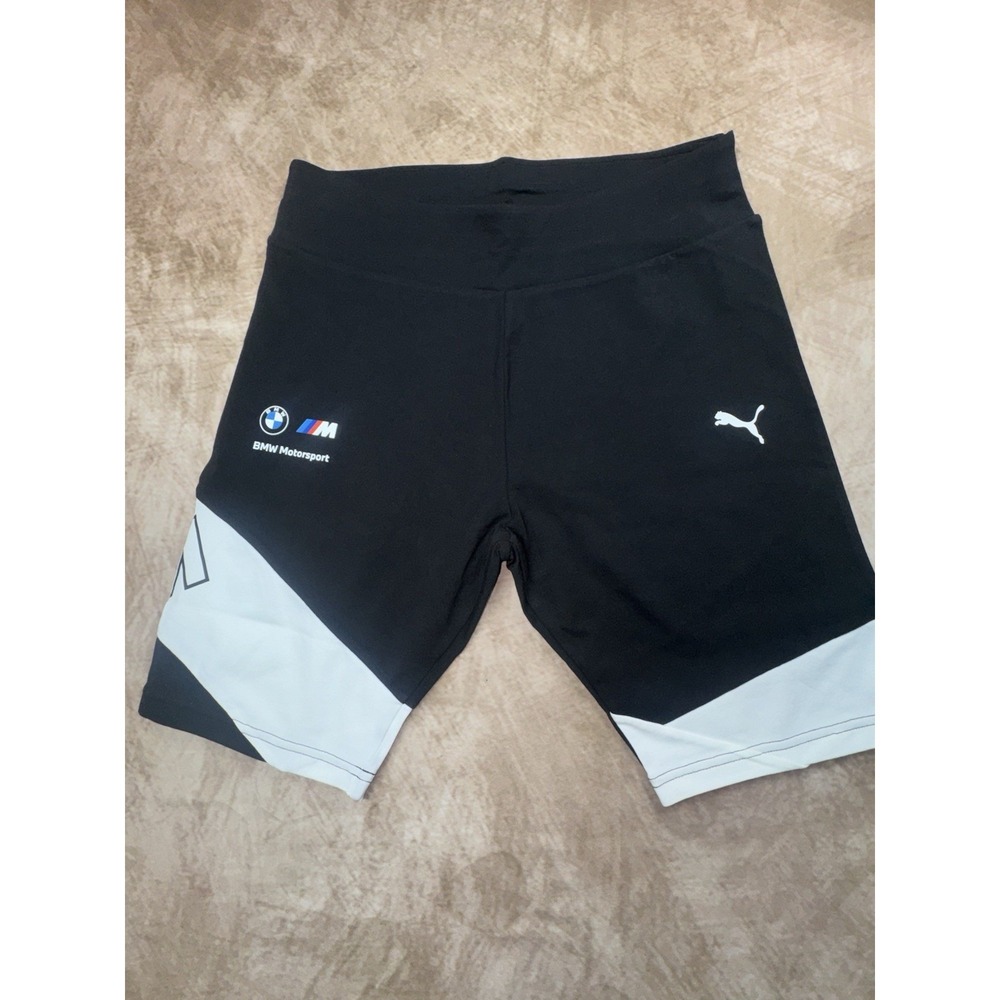 Puma BMW Motorsport Bike Shorts Women's Large Black White Racing Activewear NWT
